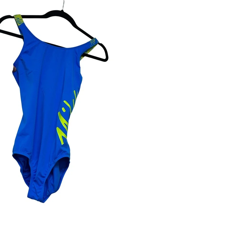 Nike Swim Girls Swoosh Blue Script Logo Crossback One Piece Swimsuit Size XL NWT